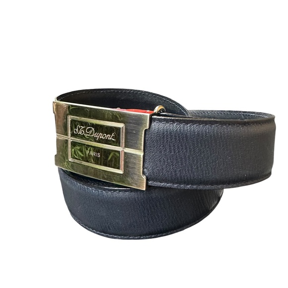 Genuine S.T. Dupont Navy Blue Logo Leather Belt Made In France 42 Reversible - Picture 1 of 10